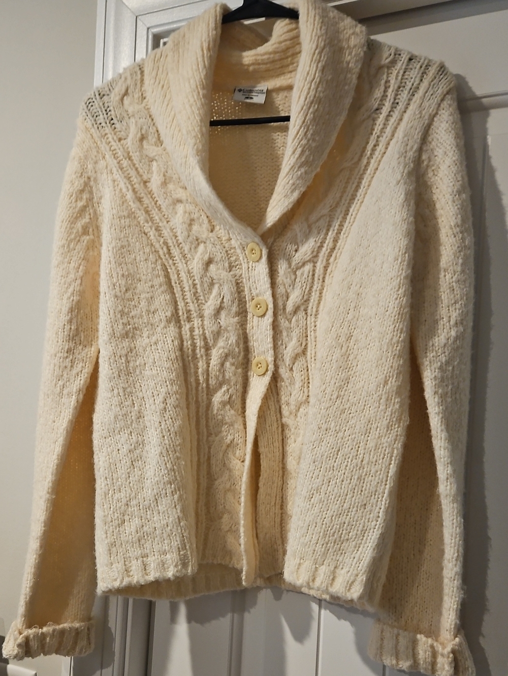 Columbia Cream Cable Knit Shawl Collar Cardigan